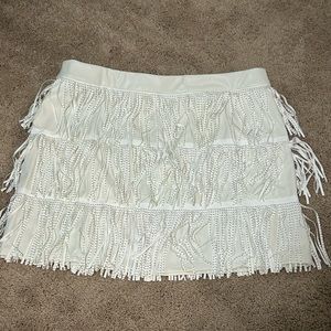 NWT Baevely Faux Leather Off white Fringe Skirt
